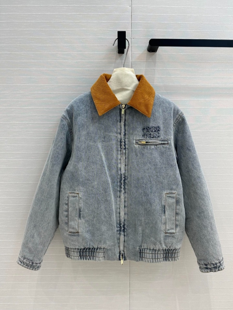 Miu Miu 24FW OS Corduroy Collar Denim Jacket Light Blue