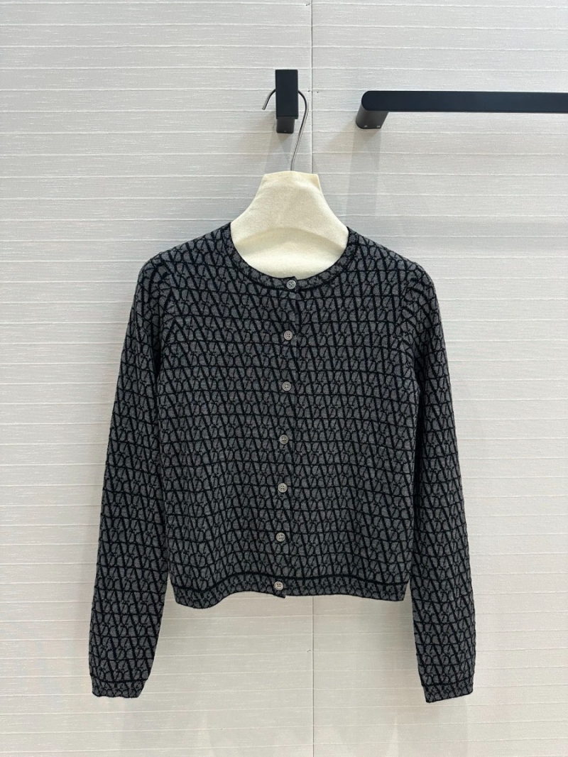 Valentino Wool Knit Jacquard Cardigan Grey