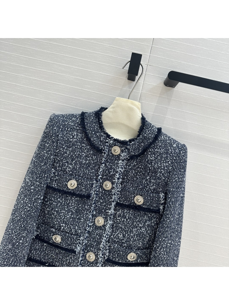 Balmain 24 Early Fall Capsule Collection Silver Button Tweed Dark Denim Blue Jacket