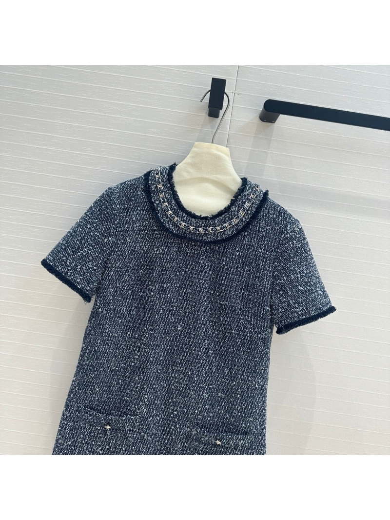 Balmain 24 Early Fall Capsule Collection Denim Tweed Dress. Dark Denim Blue