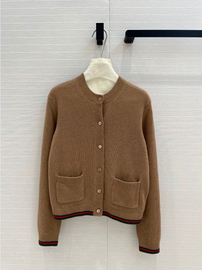 Gucci Fall 2024 Collection Camel Cashmere Cardigan with Contrast Trim