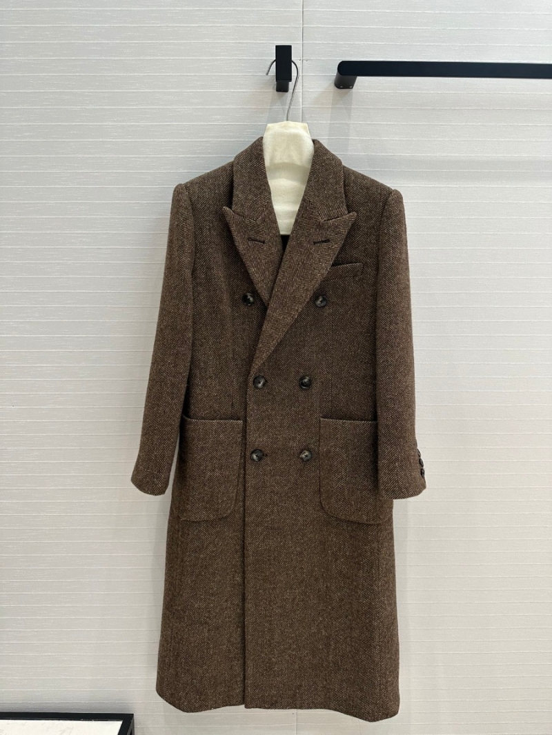 Loro Piana Fall/Winter Collection Vintage Herringbone Double-Breasted Wool Coat Brown