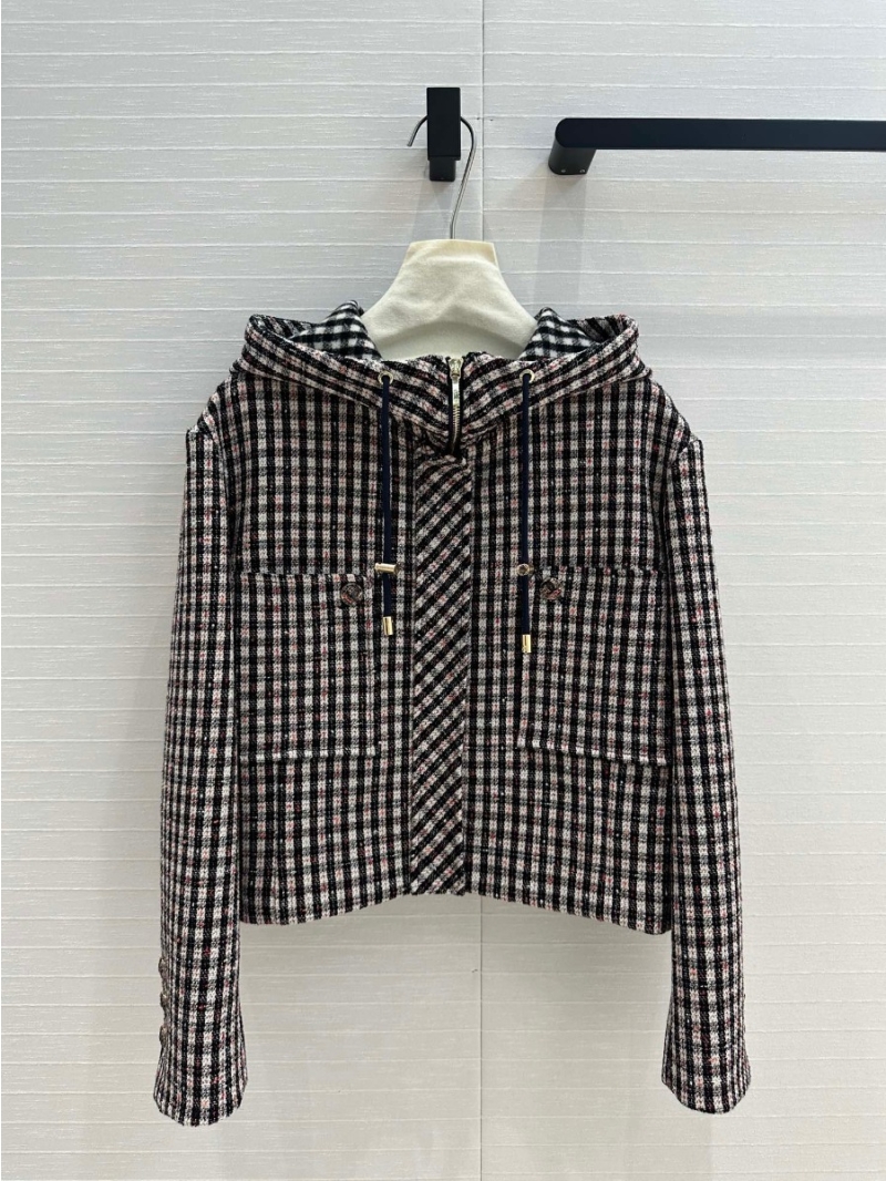 Chanel 2024 Collection Tweed Wool Checkered Hooded Jacket Plaid