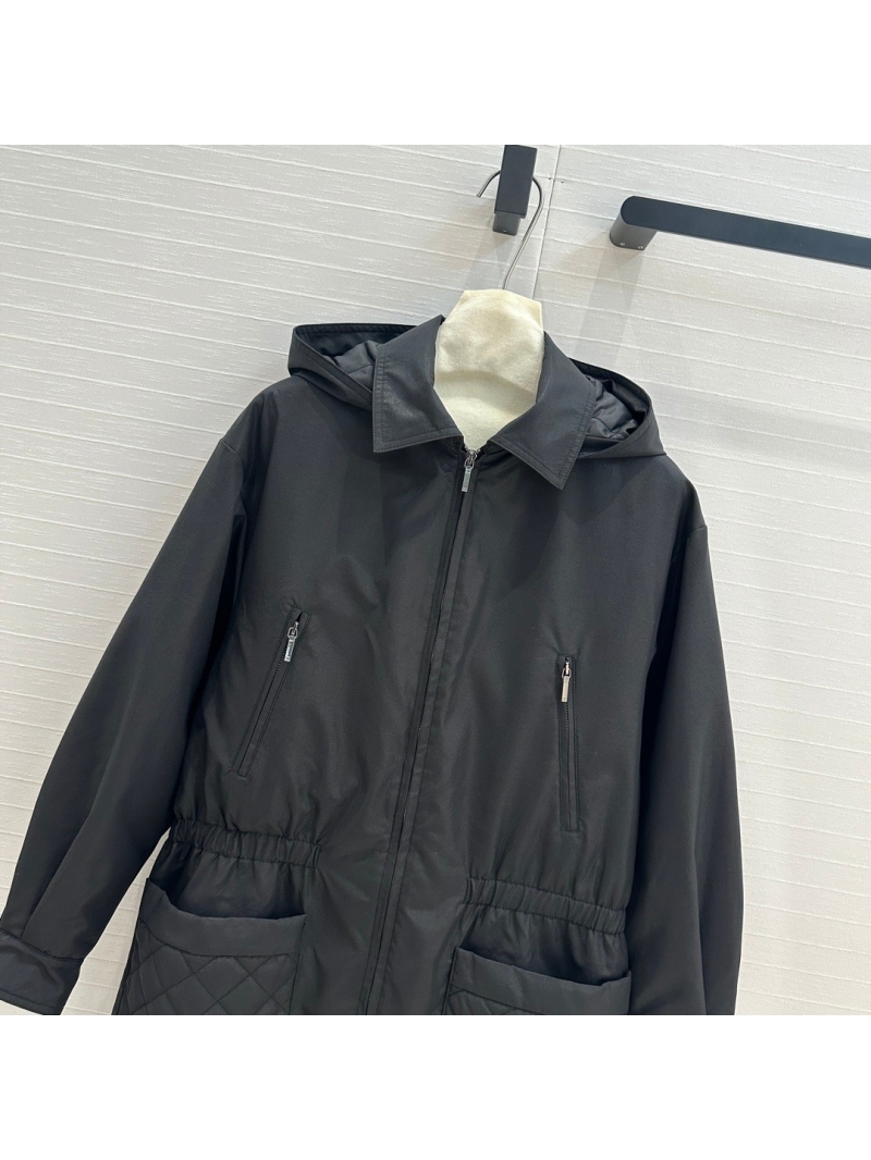 Chanel 2024 Collection Quilted Hooded Trench Coat. Black