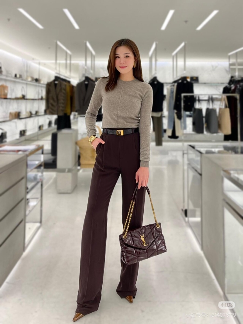 Saint Laurent YSL 2024 Pre-Fall Collection Minimalist Cashmere Knit Sweater. Taupe