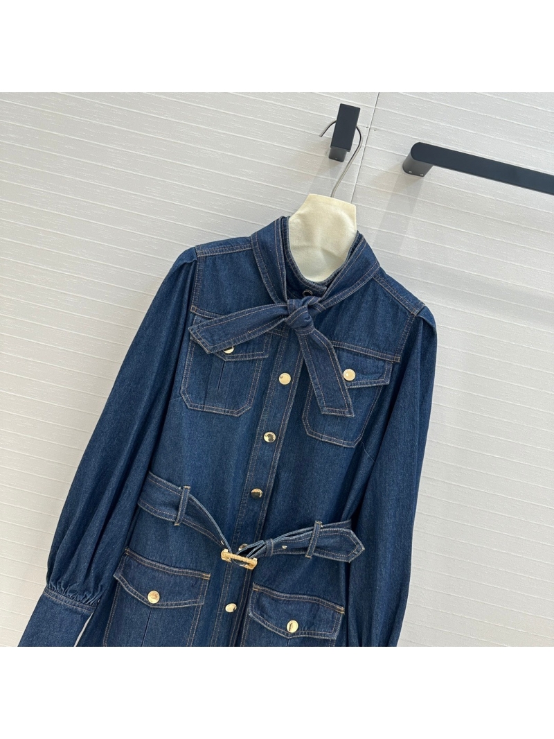 Zimmerman Spring/Summer 24 Vintage Gold-Button Tie-Neck Denim Dress