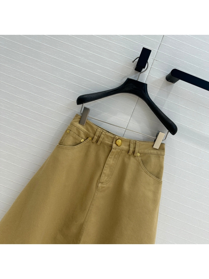 Balmain 2024 Early Autumn Khaki Asymmetric Denim Skirt