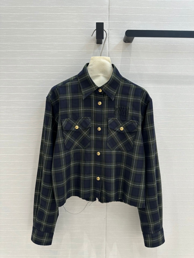 Miu Miu Vintage British Style Green Plaid Cropped Shirt