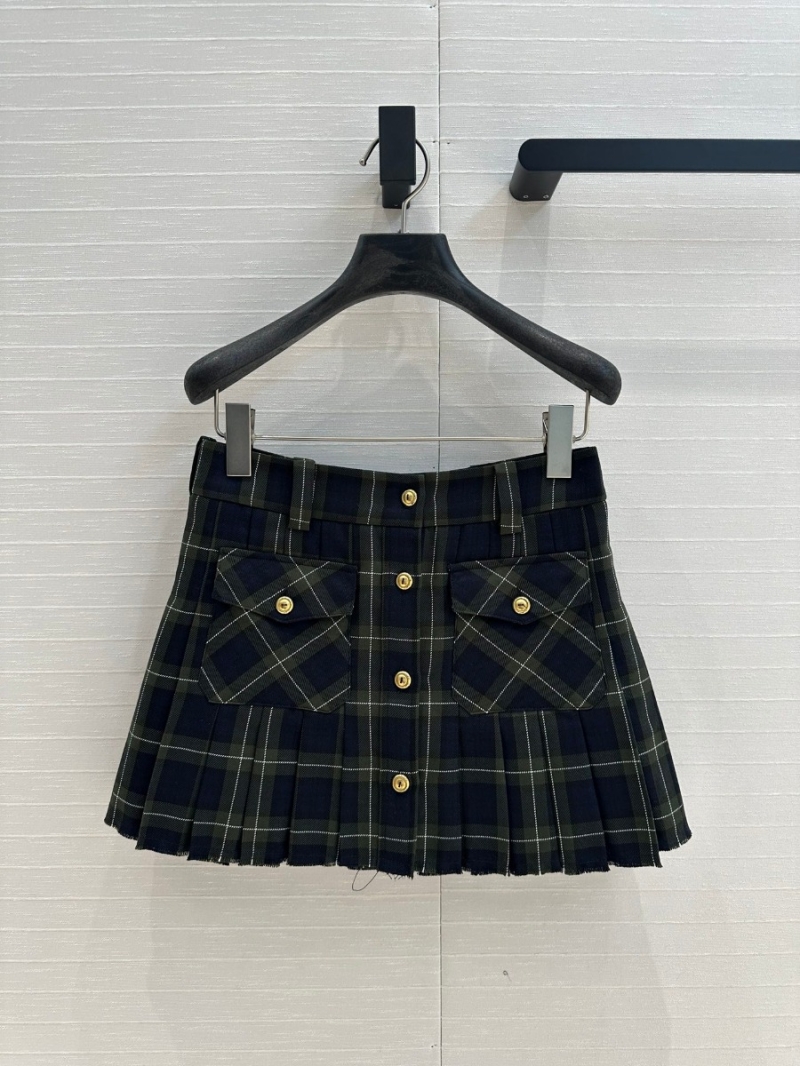 Miu Miu 2024 Fall/Winter Vintage Academy Style Green Plaid Pleated Skirt