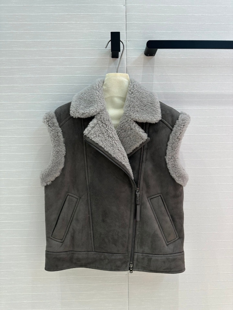 Brunello Cucinelli Early Winter Collection Merino Shearling Suede Vest - Gray