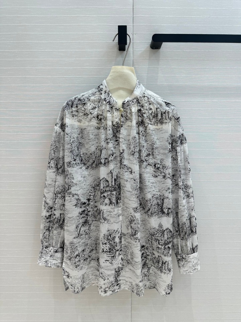 Dior Early Spring 2025 Castle and Jungle Print Mandarin Collar Shirt - Monochrome