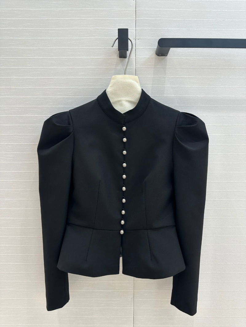 Dior Early Spring 2025 Collection Wool Silk Black Mandarin Collar Jacket - Pearl Button Detail