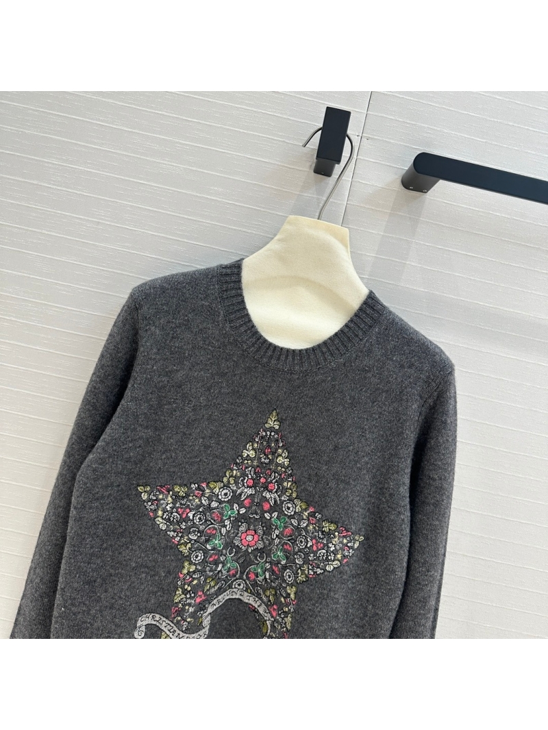 Dior Fall/Winter 2024 Vessel Collection Embroidered Floral Star Cashmere Sweater - Gray