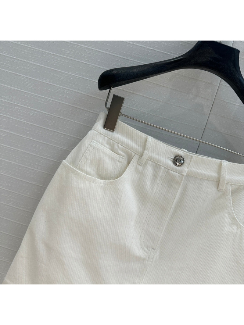 Chanel 24 Coco Neige Collection High-Waist Denim Skirt. White