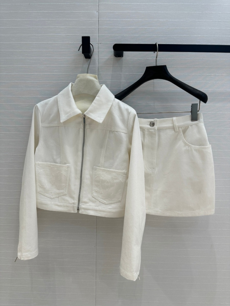 Chanel 24K Coco Neige Collection Cropped Denim Jacket. White