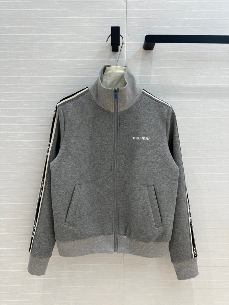 Miu Miu Fall 2024 Contrast Tape Track Suit (Light Grey)