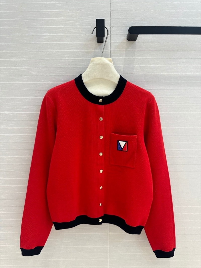 Louis Vuitton LV 2024 Fall/Winter Festive Red Colorblock Knit Cardigan