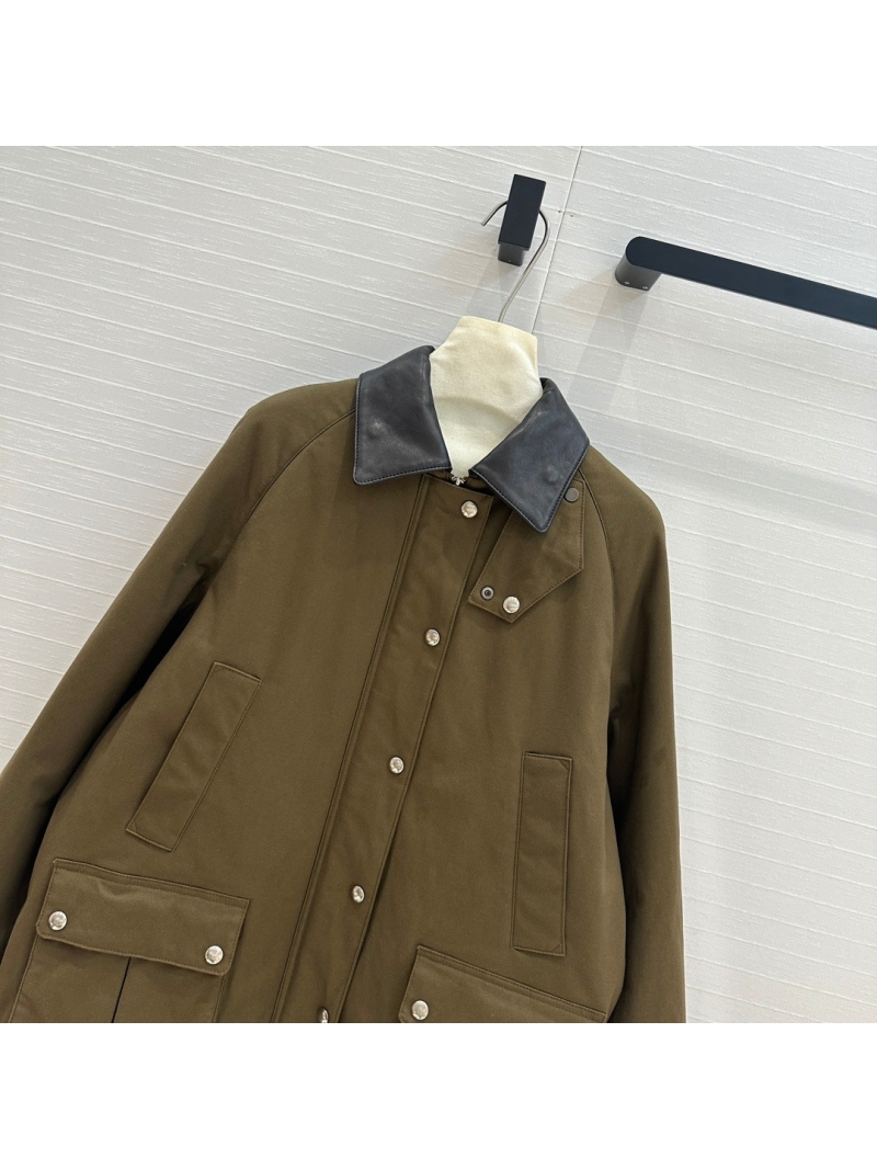 Miu Miu 24FW Oversized Leather-Collar Canvas Jacket - Black