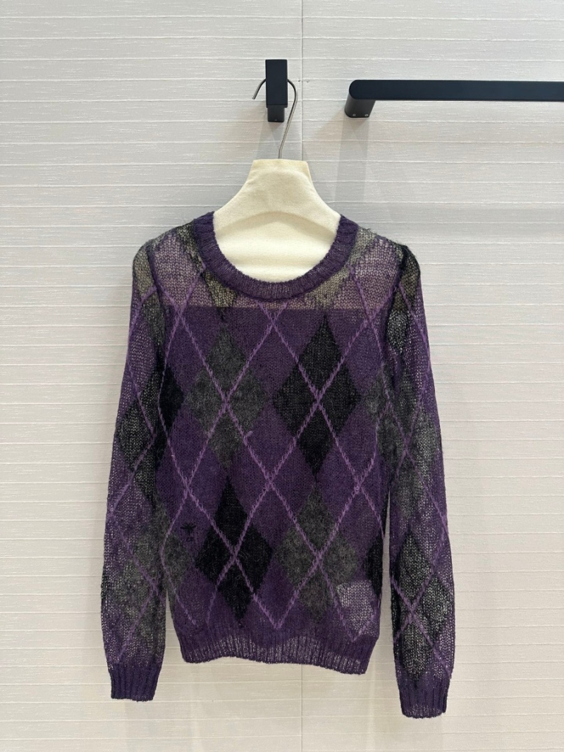Dior Spring 2025 Mohair Blend Argyle Knit Sweater. Purple
