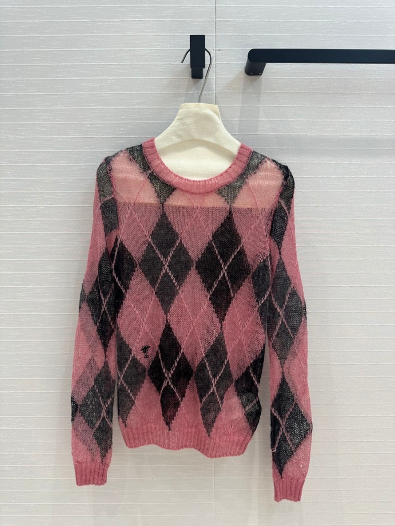 Dior Spring 2025 Mohair Blend Argyle Knit Sweater. Pink