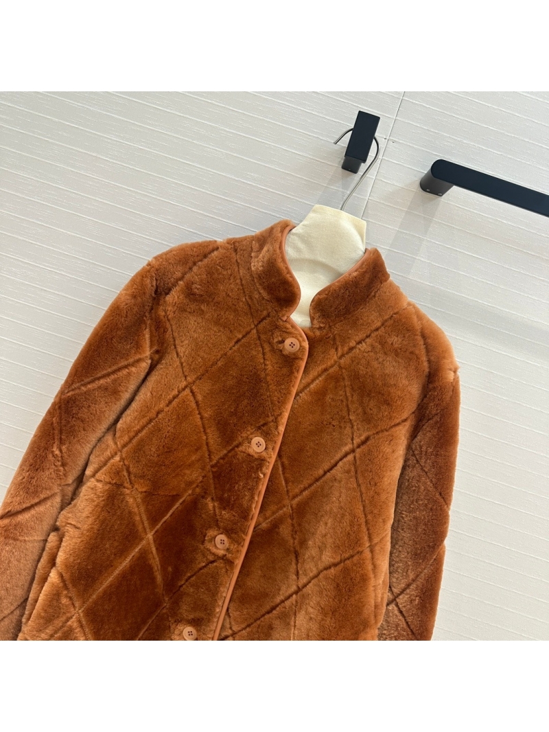 Loro Piana Fall/Winter 2024 Luxurious Merino Shearling Coat (Diamond Quilted). Ash Brown