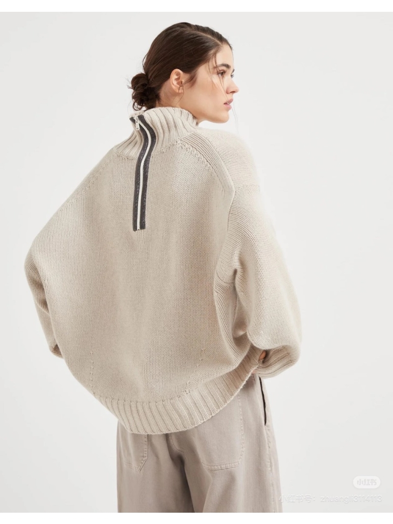 Brunello Cucinelli Fall/Winter 2024 Elegant High-Neck Cashmere Sweater (Beige)