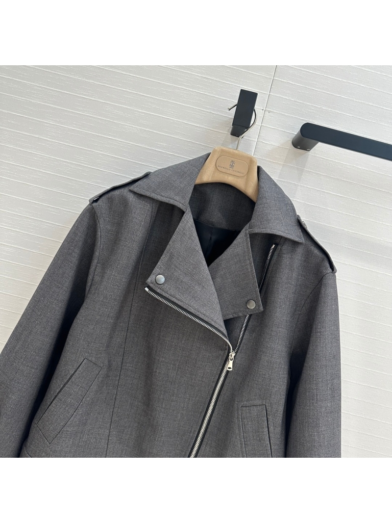 Brunello Cucinelli Fall/Winter Gray Biker Jacket – Sleek Tailored Outerwear