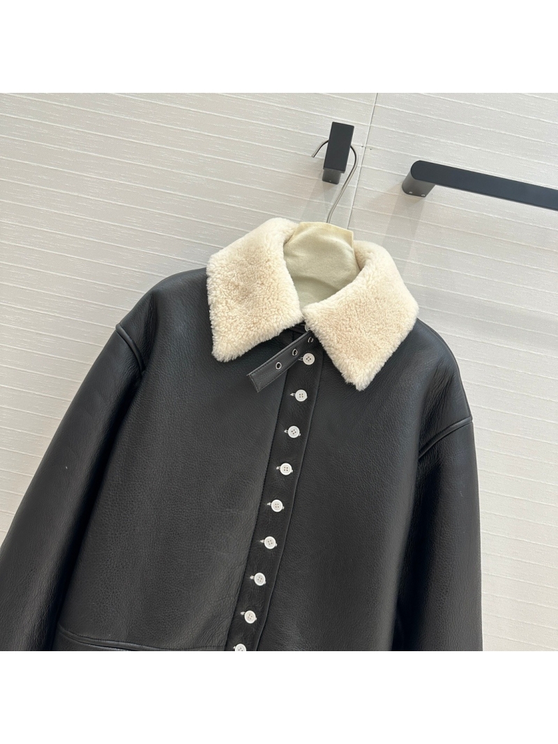 Loewe Alpine Collection Shearling Lambskin Jacket – Black with Cream Accents