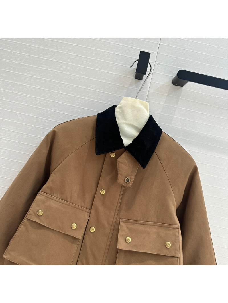Loewe 24 Pre-Fall Collection Corduroy-Collar Cropped Cotton Jacket - Sophisticated Utility Design. Classic Brown
