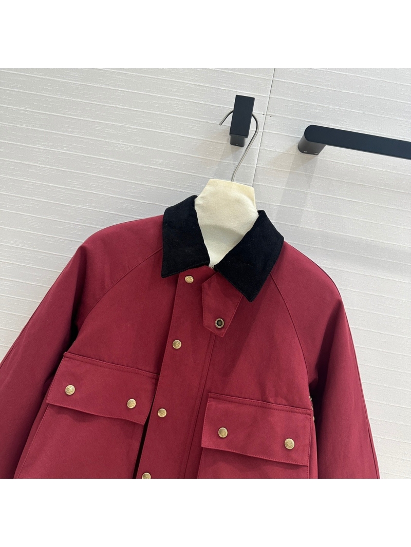 Loewe 24 Pre-Fall Collection Corduroy-Collar Cropped Cotton Jacket - Sophisticated Utility Design. Bold Burgundy