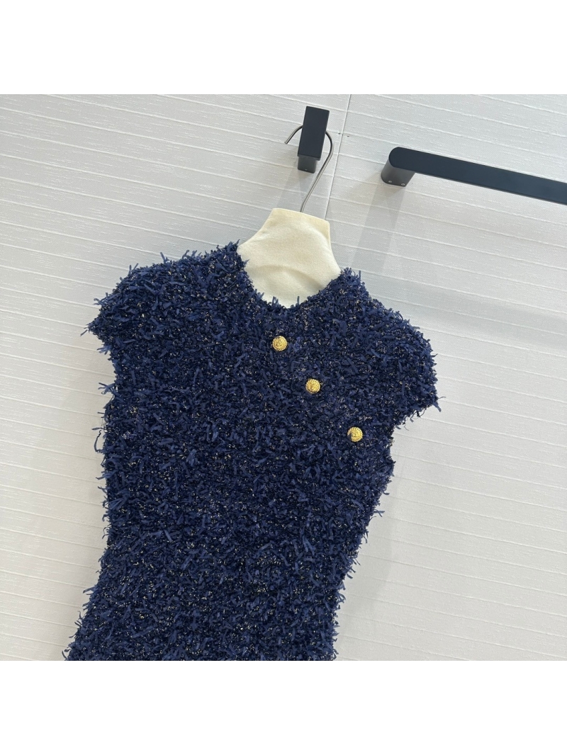 Balmain Pre-Fall Exclusive Gold-Thread Knit Dress with Button Details - Royal Blue