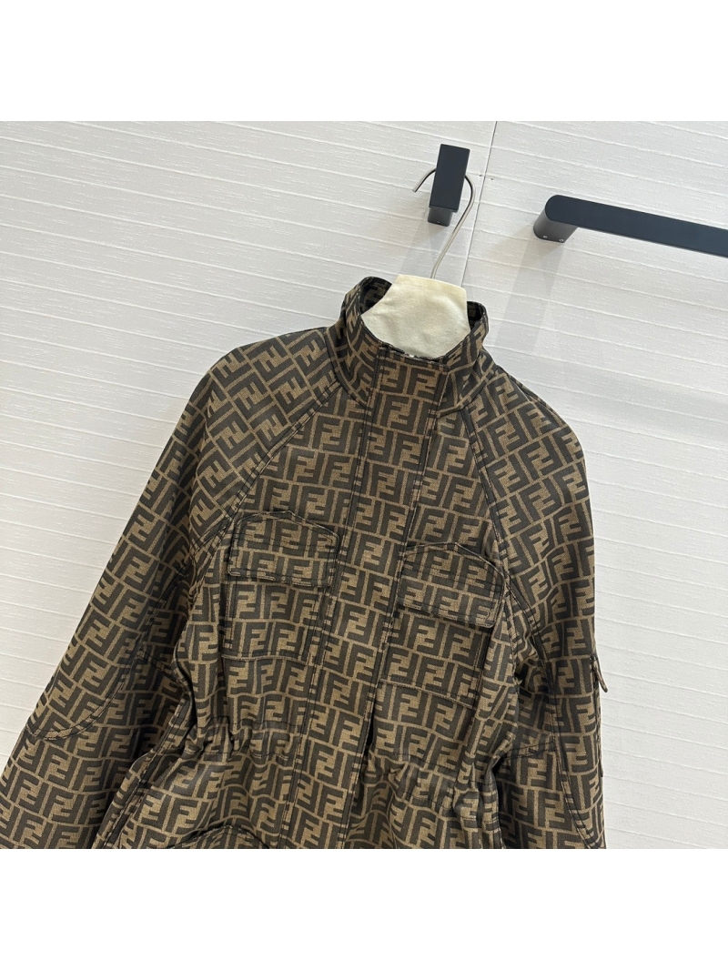 Fendi 24 Autumn/Winter Iconic FF Jacquard Parka Jacket in Monogram Brown