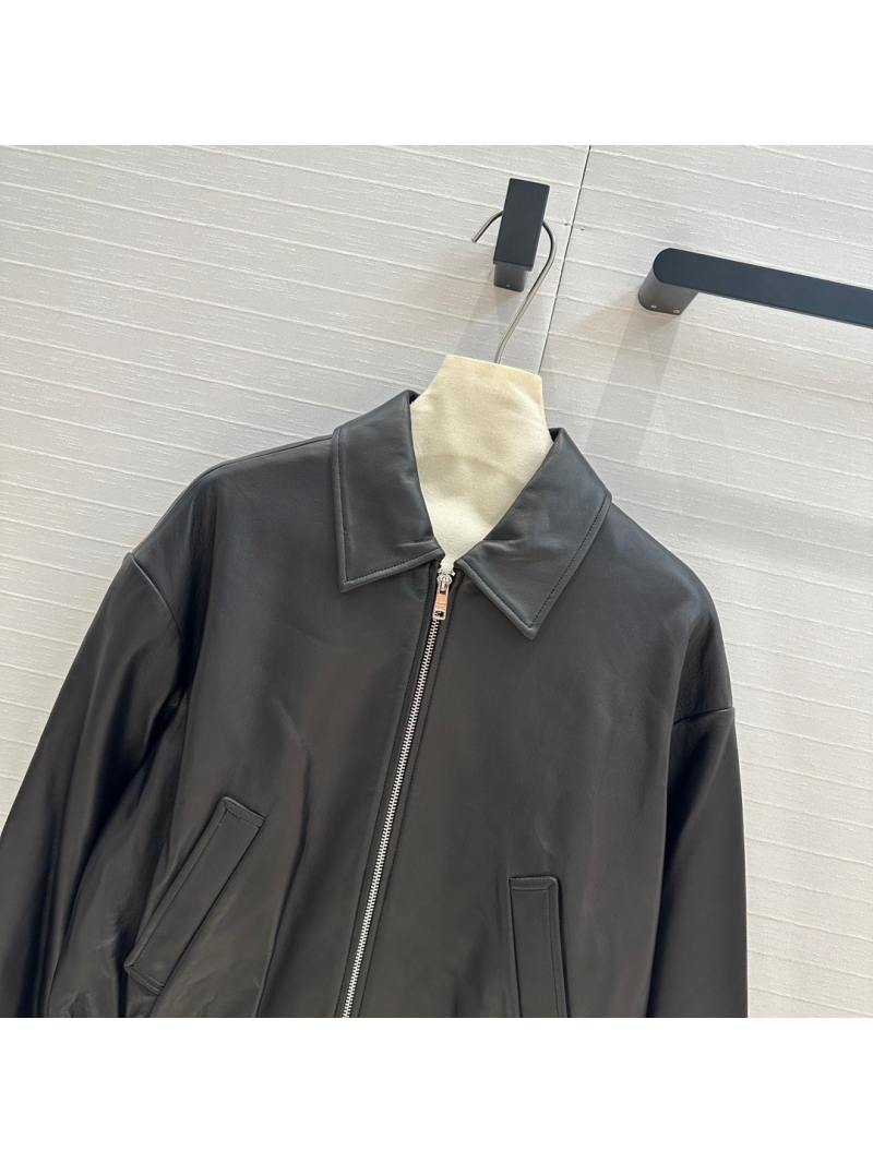 Prada Early Autumn Functional Leather Aviator Jacket in Black