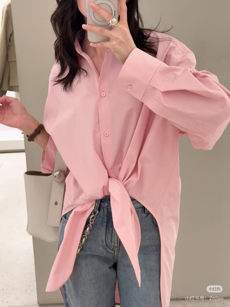 Loewe 25 Spring Collection Irregular Pink Oversized Shirt with Embroidered Logo