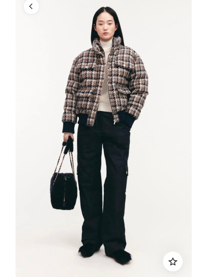 Chanel 24N Ski Collection Luxurious Tweed Down Jacket in Navy-Mocha Plaid