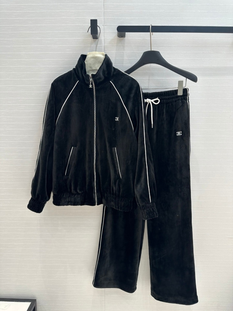 CELINE Fall/Winter 24 Velvet Sporty Tracksuit - Black