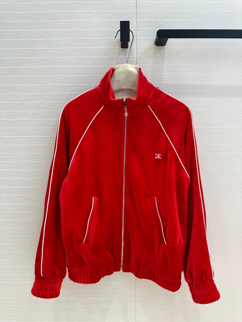 CELINE Fall/Winter 24 Velvet Sporty Tracksuit - Red
