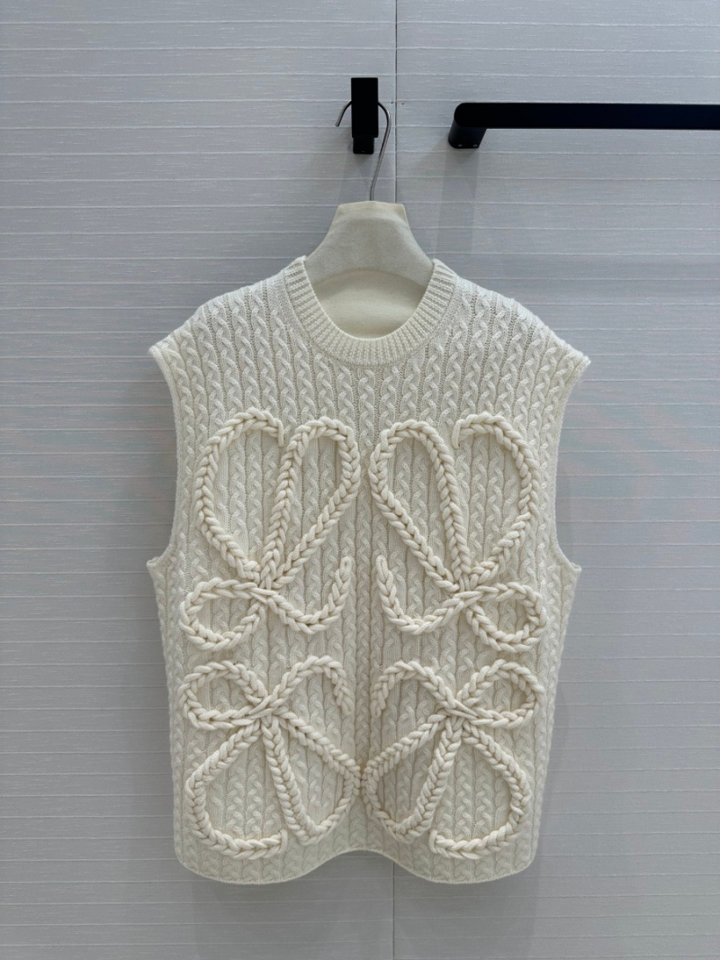 Loewe 24 Fall/Winter Cable Knit Logo Vest – Ivory