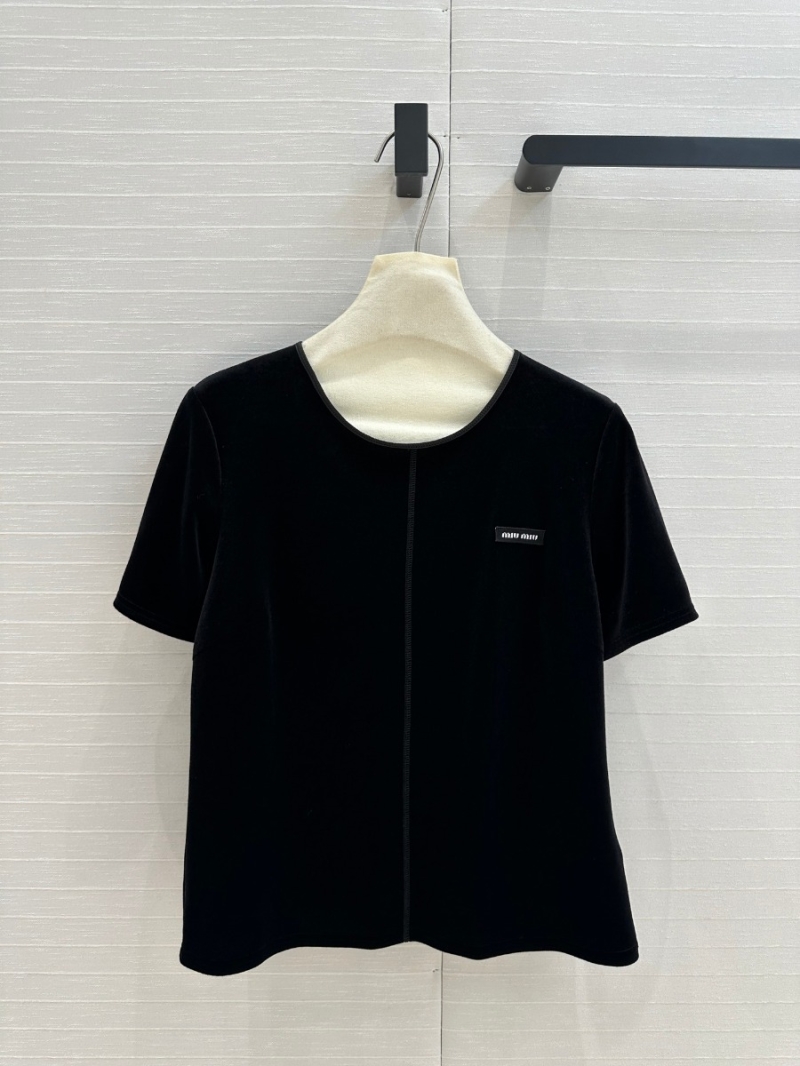 Miu Miu 2024 Black Velvet Short-Sleeve Top