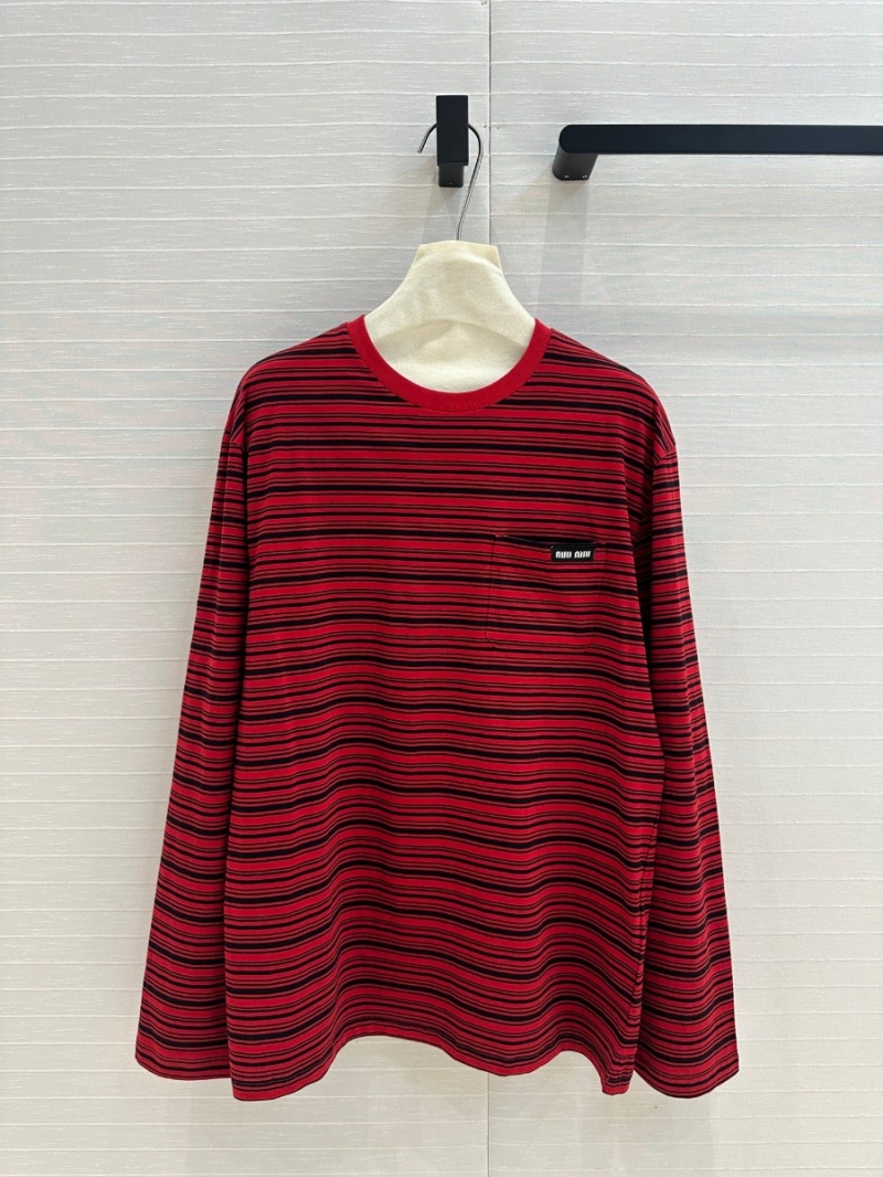Miu Miu Early Spring Collection Red and Black Striped Long Sleeve T-Shirt