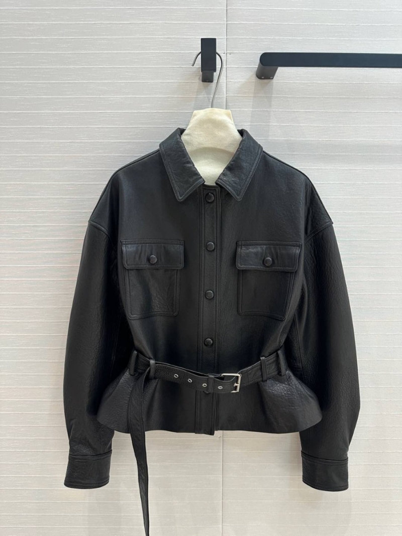 Saint Laurent YSL SLP25 Vintage-Inspired Black Leather Belted Jacket