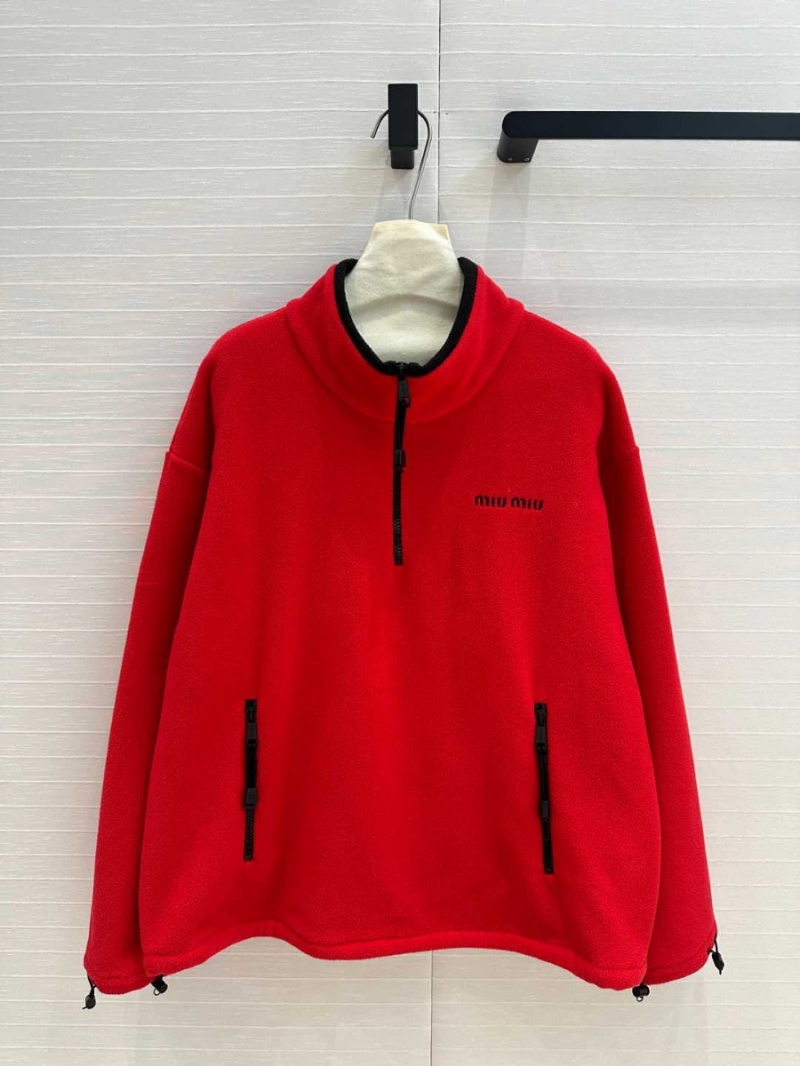 Miu Miu Sports Collection Red-Black Contrast Fleece Sweatshirt