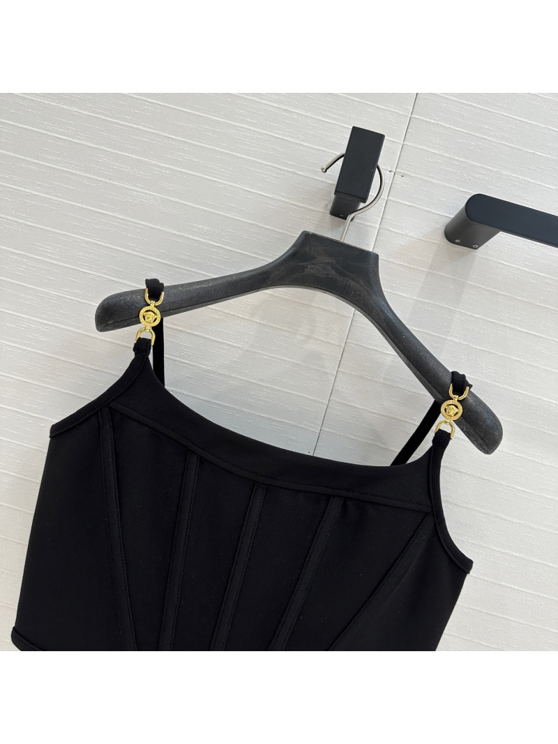 Versace Medusa Sleek V-Ribbed Corset Top Black