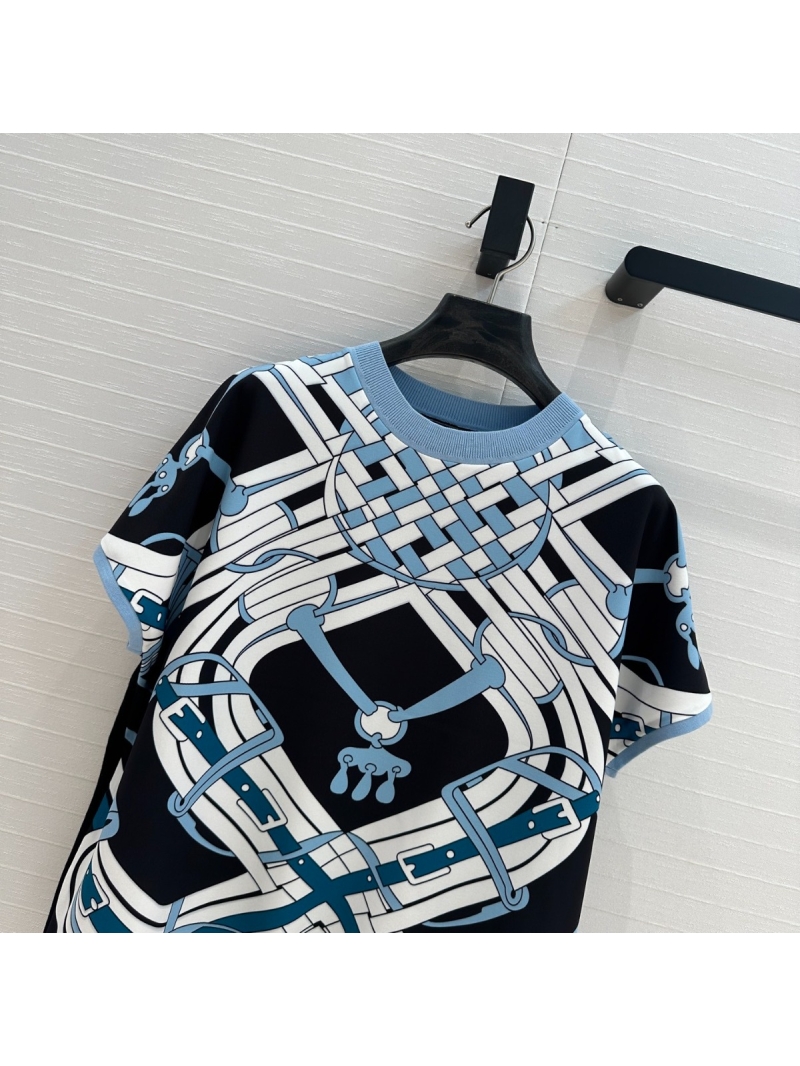 Hermes Early Spring 2025 Elegant Saddle Print Knit Top Dominent Black