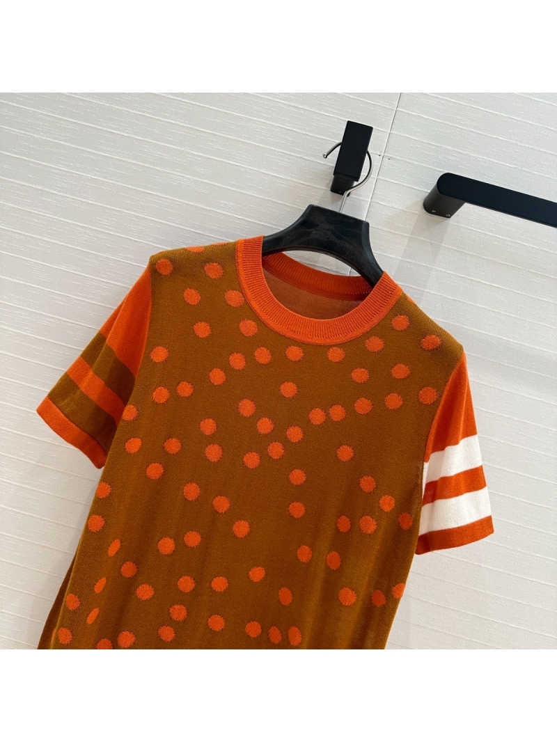 Hermes Early Spring 2025 Chic Polka Dot Knit Top Brown