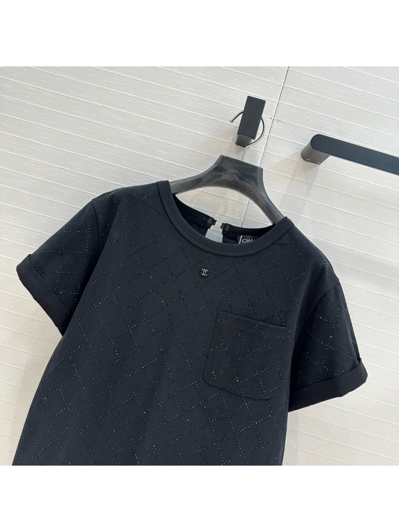 Chanel Coco Girl Elegant Quilted T-Shirt Black