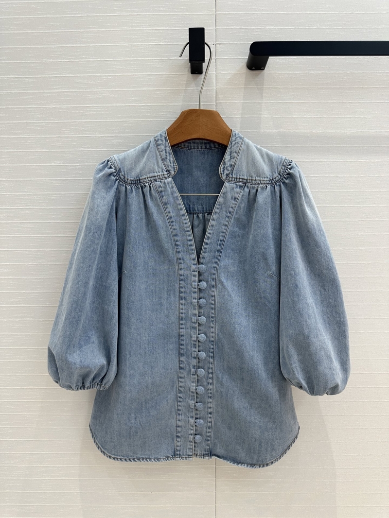 Zimmermann 25SS Resort Vintage-Washed Denim Shirt Light Blue
