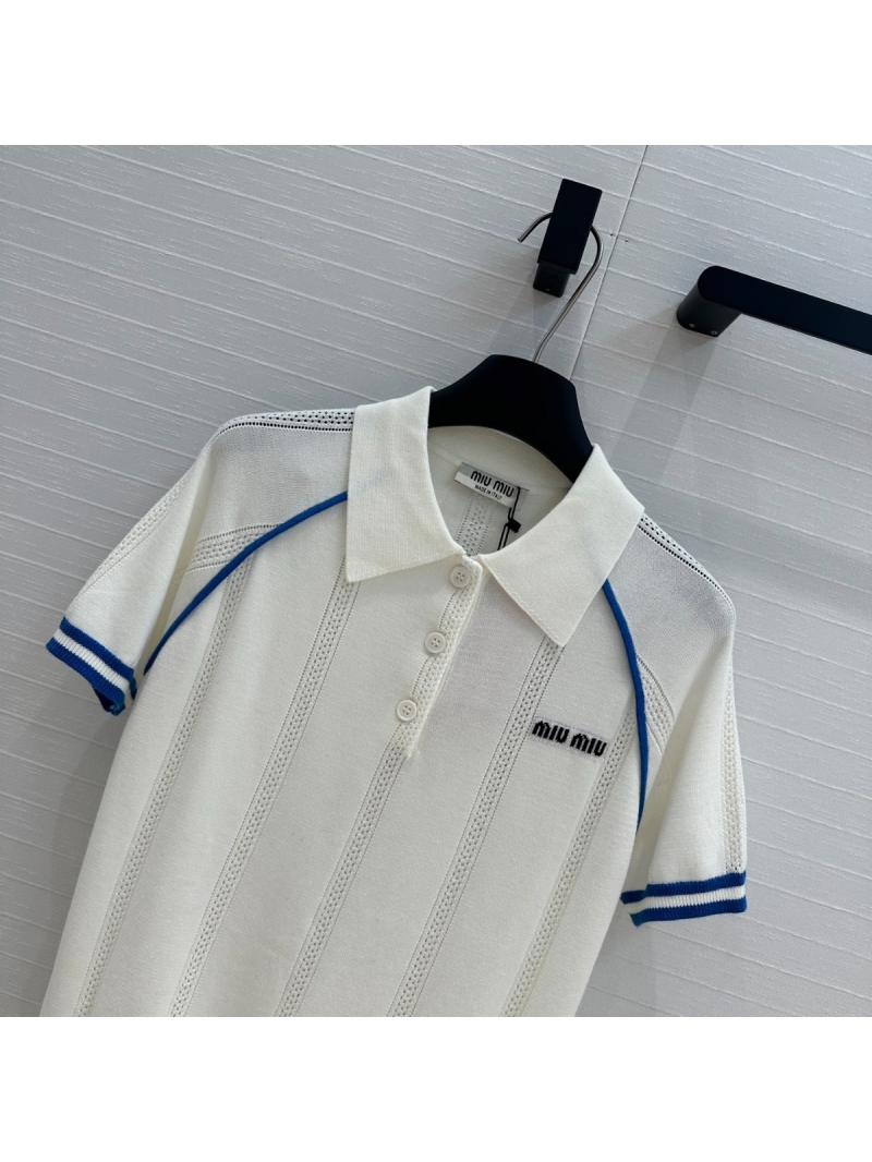 Miu Miu Youthful Sweet Knit Polo Shirt in White