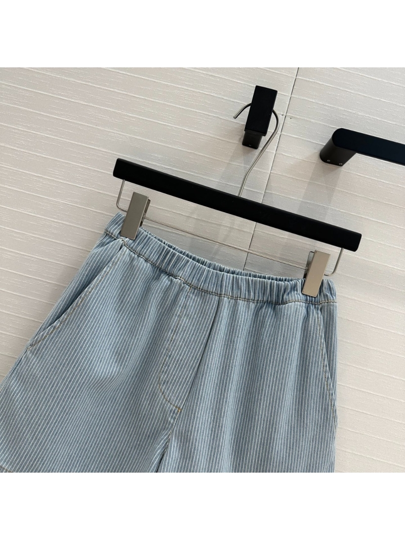 Miu Miu Spring Summer Retro Striped Shorts Light Washed Denim