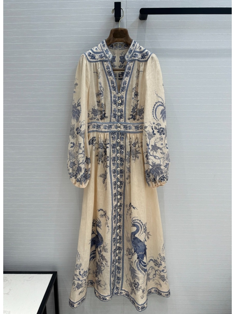 Zimmermann 25Ss Vacation Elegant Porcelain Floral Dress Cream